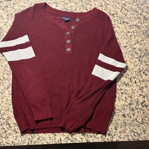 American Eagle Outfitters Maroon Sweater with White Stripes